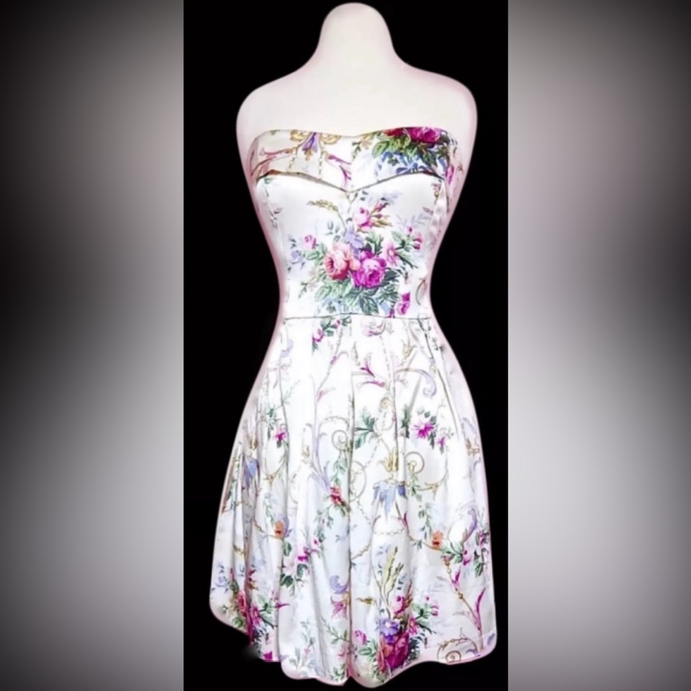 RARE GORGEOUS Y2K Vintage BETSEY JOHNSON silk cream floral dress size 6 HTF